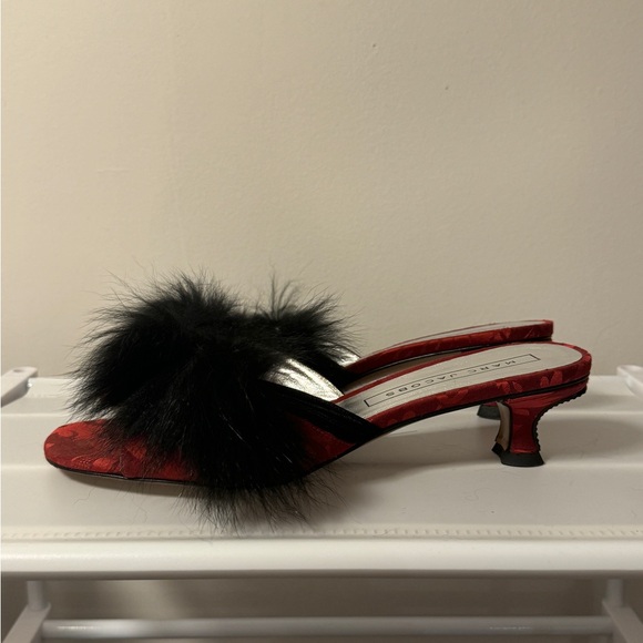 Marc Jacobs red fur sandal mules kitten heel - Picture 5 of 10